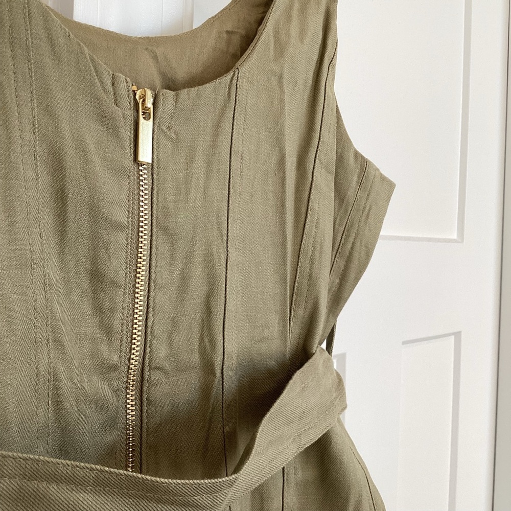 Anthropologie Sleeveless Belted Drop-Waist Midi Dress New Large Boho Moss Green - Picture 12 of 16